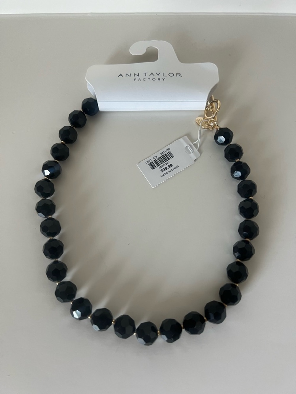 Ann Taylor Factory Black Faceted Bead Necklace with Gold Accents